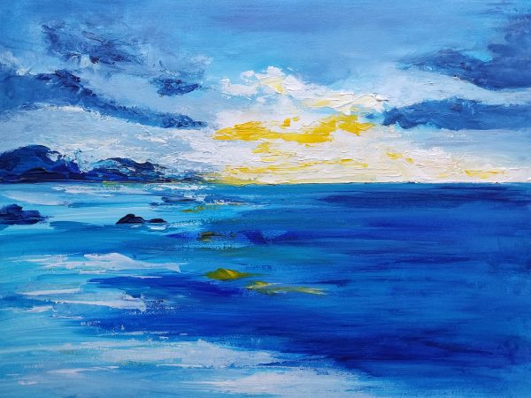 Lagoon vibe seascape painting on canvas - 32x63 in | 80x160 cm
