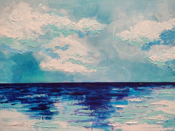 Gentle blue seascape painting on canvas - 24x48 in | 60x120 cm