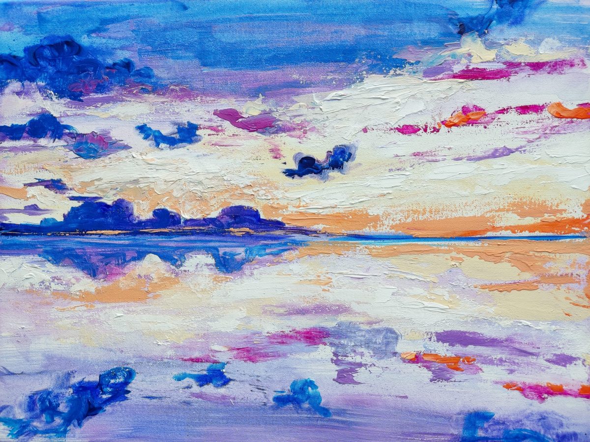 Summer sunset seascape painting on canvas - 24x48 in | 60x120 cm